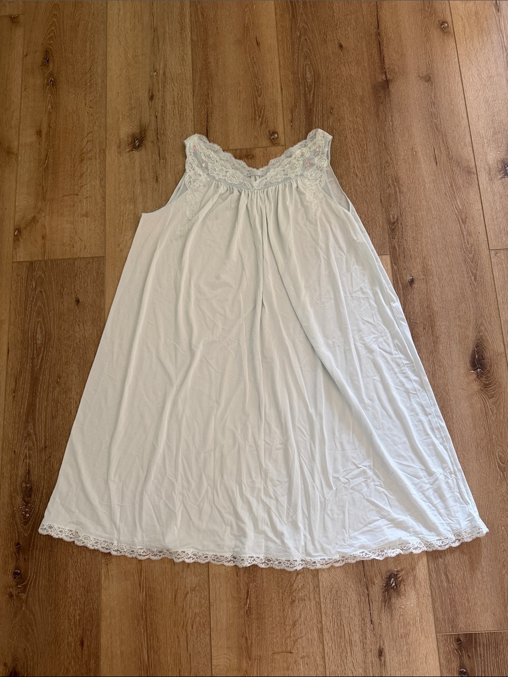 Shadowline | Vintage Sleeveless Lace-Trim Chemise in Soft Blue | XL | Nightgown